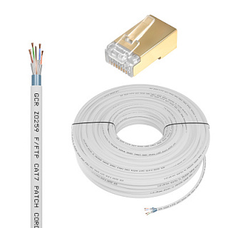 GCR PRO LAN Cable DIY twisted pair in a reel, FTP cat.7 + RJ-45 8p8c connector included