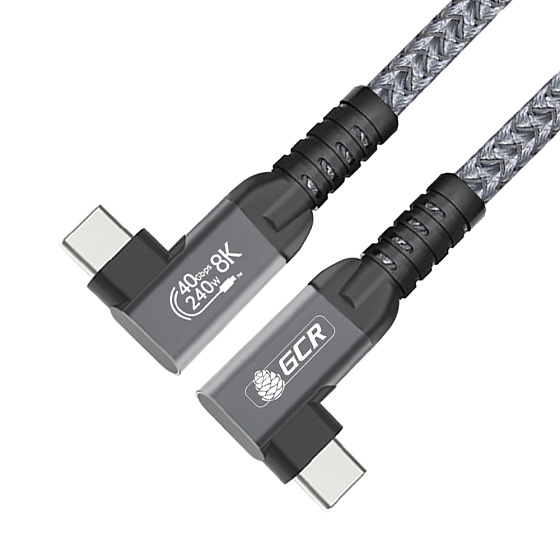 Купить GCR PRO Кабель угловой USB4 Type-C 240W 40Гбит/с 8K60Hz боковые разъемы в оплетке текстиль GCR-57134 — российского бренда GCR