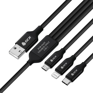 3 in 1 MicroB TypeC Lightning Cable for Apple Samsung Honor Charging Without Data Transfer
