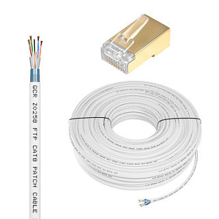 GCR PRO LAN Cable DIY twisted pair in a reel, LSZH SF/FTP cat.8 + RJ-45 8p8c connector included