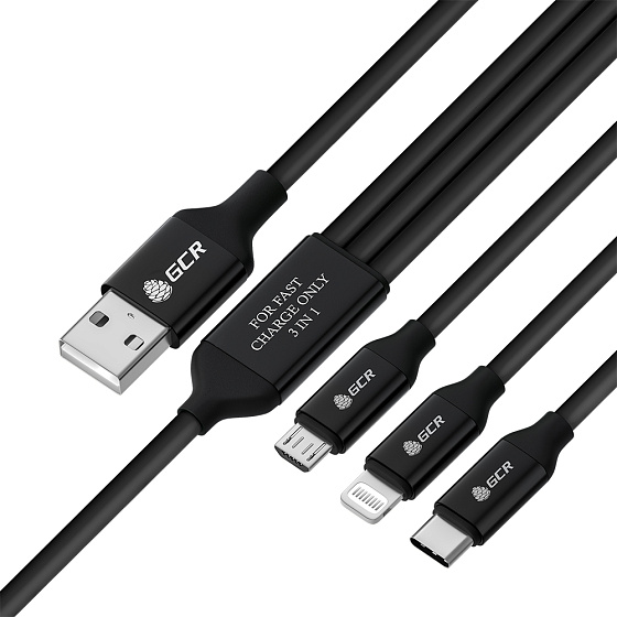 Купить GCR PRO Кабель 3в1 MicroUSB TypeC Lightning для зарядки NO Data GCR-54256 — российского бренда GCR