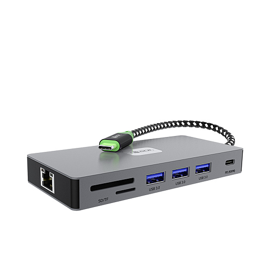Купить GCR PRO Док-станция 11в1 USB Type-C на 2*Type-C PD 100W + 3*USB3.0 + HDMI 4K60Hz + VGA + RJ45 1000Mbps + TF/SD + 3,5mm Audio GCR-57162 — российского бренда GCR