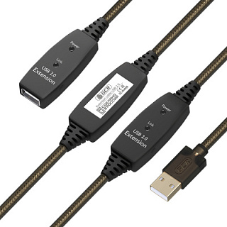 GCR PRO Extension Cable Active USB 2.0 AM/AF GOLD with Signal Booster + DC