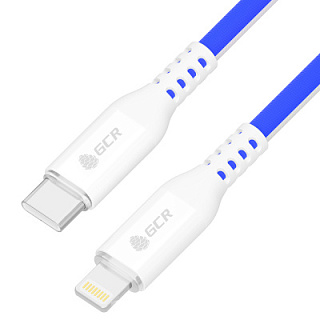 GCR PRO Кабель 1.0m TypeC/Lightning MFRi POWER DELIVERY 18 W, быстрая зарядка, ТРИКОЛОР Россия, AL case белый, белый ПВХ