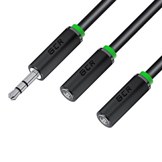 GCR PRO Удлинитель разветвитель AUDIO 0.3m, jack 3.5mm M / jack 3.5mm F x 2, Y-образный, черный