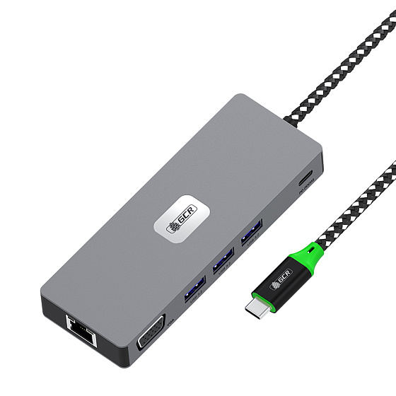 Купить GCR PRO Док-станция 11в1 Type-C USB HUB 10Gbps PD 100W 4K60Hz HDMI DP VGA RJ45 1000Mbps GCR-57175 — российского бренда GCR