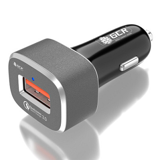 GCR Автомобильное зарядное устройство на 1 USB порт 3A, черный+серый, QuckCharge 3.0