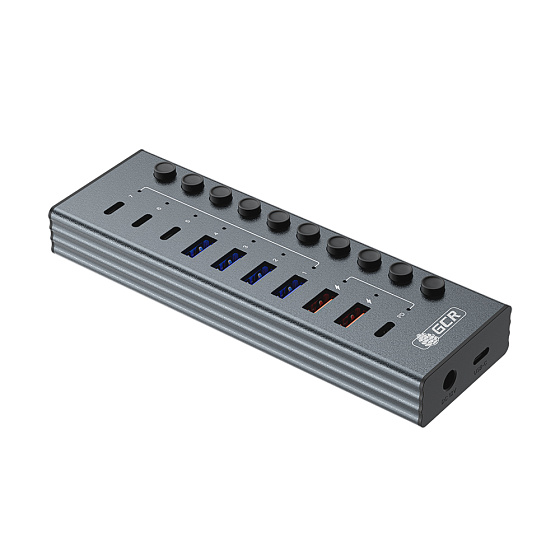 Купить GCR PRO USB 3.0 HUB 10в1 разветвитель с питанием на 4*USB A + 3*Type-C 5 Гбит/с зарядка 2*USB A + Type-C PD 20W GCR-57858 — российского бренда GCR
