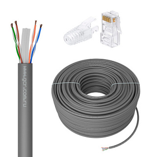 GCR PRO Кабель LAN DIY витая пара 100m в бухте, LSZH UTP кат.6, CCA, серый + Коннектор RJ-45 cat.5e UTP 8p8c сборный 50шт. в комплекте