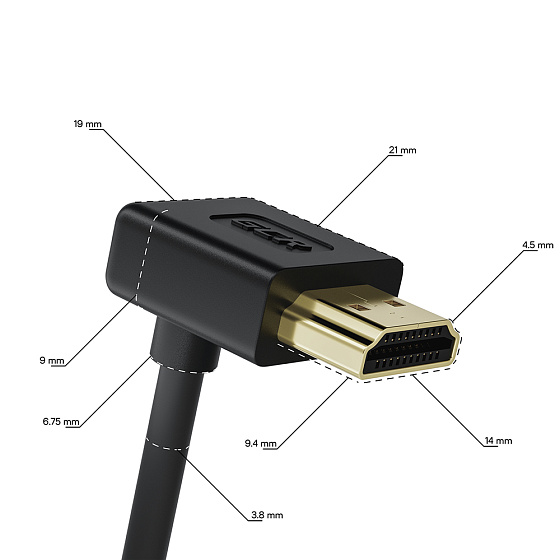 Купить GCR PRO Кабель SLIM HDMI 2.0 угол верхний экран UHD 4K 60Hz 18 Гбит GCR-55800 — российского бренда GCR