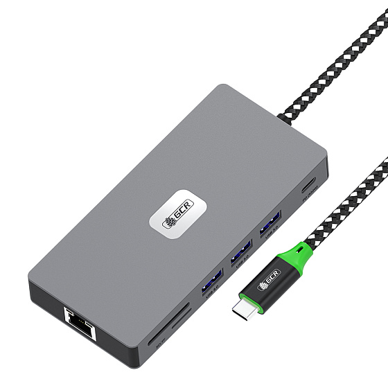 Купить GCR PRO Док-станция 11в1 USB Type-C на 2*Type-C PD 100W + 3*USB3.0 + HDMI 4K60Hz + VGA + RJ45 1000Mbps + TF/SD + 3,5mm Audio GCR-57162 — российского бренда GCR