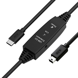 Активный кабель Type-C Mini USB 2.0 с усилителем сигнала + разъём для доп.питания LED-индикаторы