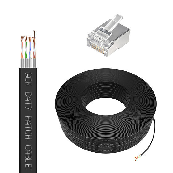 Купить GCR PRO Кабель LAN DIY витая пара плоский в бухте FTP кат.7 медь LSZH + коннекторы RJ-45 8p8c GCR-56761 — российского бренда GCR