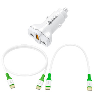 GCR PRO Set Car Charger 3in1 QC3.0/PD 30W + 2 Type-C Cables PD 60W