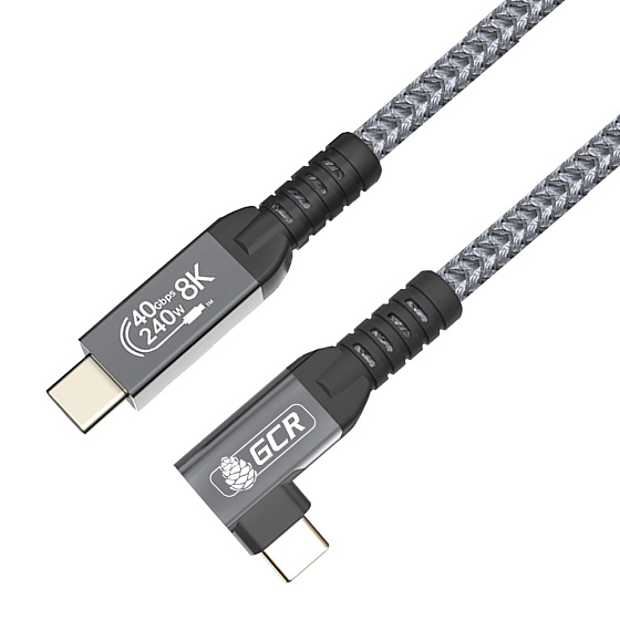 Купить GCR PRO Кабель угловой USB4 Type-C 240W 40Гбит/с 8K60Hz боковой разъем в оплетке текстиль GCR-57119 — российского бренда GCR