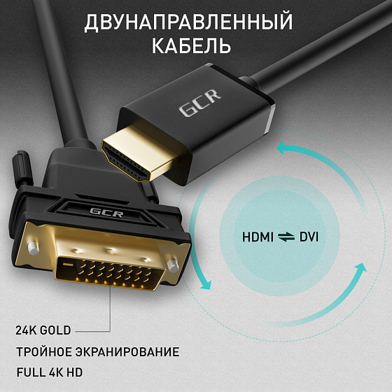 Купить GCR PRO Кабель переходник HDMI-DVI-D 3Х экран GCR-52172 — российского бренда GCR