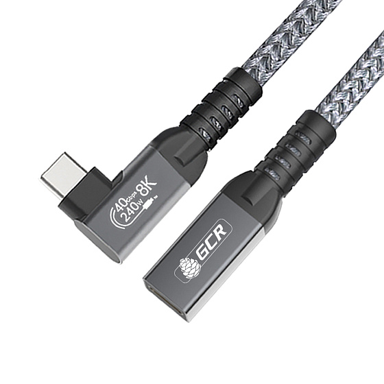 Купить GCR PRO Удлинитель угловой USB4 Type-C 240W 40Гбит/с 8K60Hz боковой разъем в оплетке текстиль GCR-57136 — российского бренда GCR
