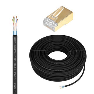 GCR PRO LAN Cable DIY twisted pair in a reel, FTP cat.7 + RJ-45 8p8c connector included