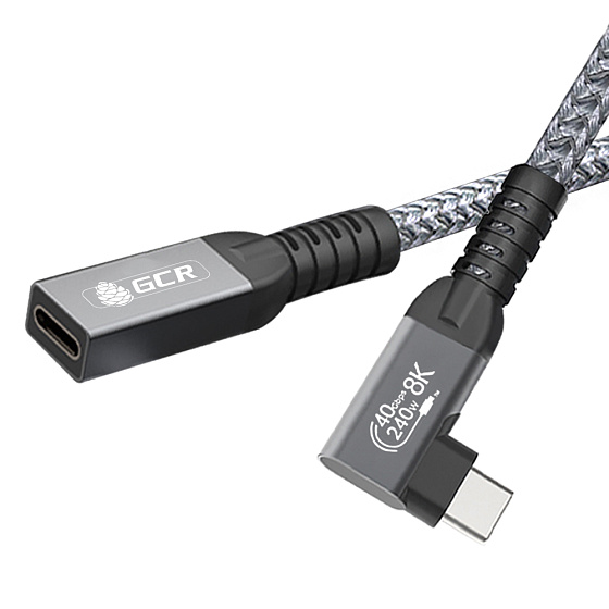 Купить GCR PRO Удлинитель угловой USB4 Type-C 240W 40Гбит/с 8K60Hz боковой разъем в оплетке текстиль GCR-57136 — российского бренда GCR