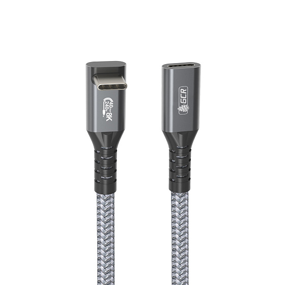 Купить GCR PRO Удлинитель угловой USB4 Type-C 240W 40Гбит/с 8K60Hz Г-образный в оплетке текстиль GCR-57138 — российского бренда GCR