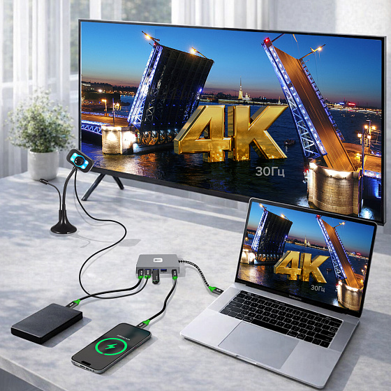 Купить GCR PRO Док-станция 7в1 Type-C USB HUB 5Gbps PD 100W OTG 4K 30Hz HDMI  GCR-57174 — российского бренда GCR