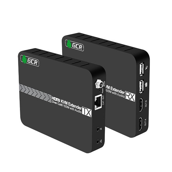 Купить HDMI удлинитель KVM по витой паре CAT5e/6 до 100м 4K@30Гц передатчик + приемник ИК-управление GCR-54681 — российского бренда GCR