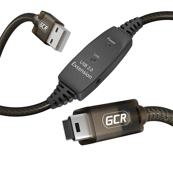 Купить GCR PRO Активный кабель USB 2.0 Mini USB с усилителем сигнала + доп питание DC GCR-57341 — российского бренда GCR