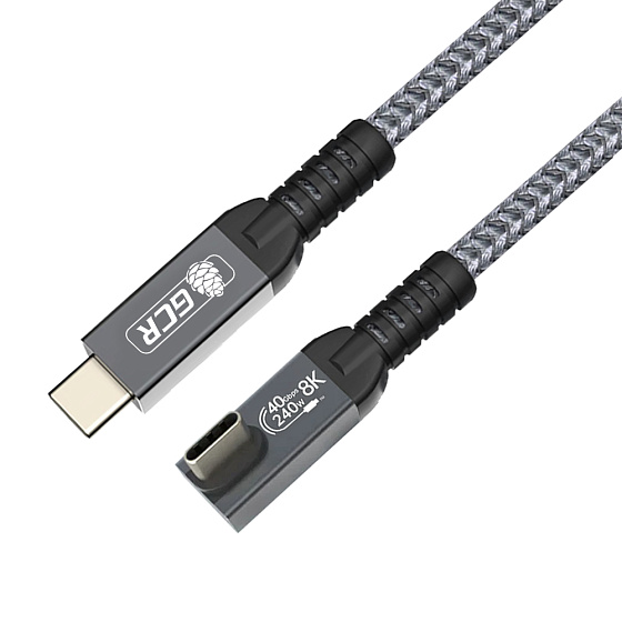 Купить GCR PRO Кабель угловой USB4 Type-C 240W 40Гбит/с 8K60Hz Г-образный боковой в оплетке текстиль GCR-57128 — российского бренда GCR