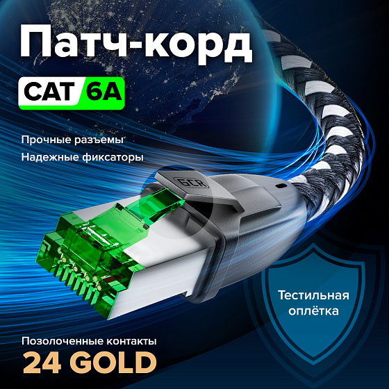 Купить GCR PRO Патч-корд оплетка текстиль PROF кат.6А UTP медь GCR-58169 — российского бренда GCR
