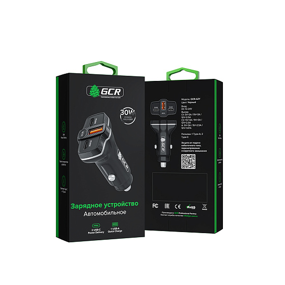 Купить GCR Автомобильное зарядное устройство 3в1 USB QC3.0 + 2*Type-C PD 30W GCR-56666 — российского бренда GCR