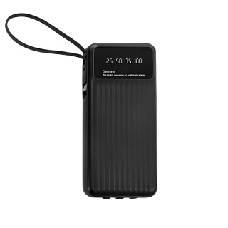 GCR PRO PowerBank 10000mAh with Built-in USB / MicroUSB / Type-C / Lightning Cable + Flashlight, Black